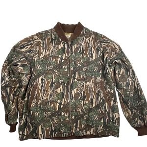 Vintage IDEAL Silent Leaf Camo Bomber Lightweight Jacket Made USA XXL Distressed